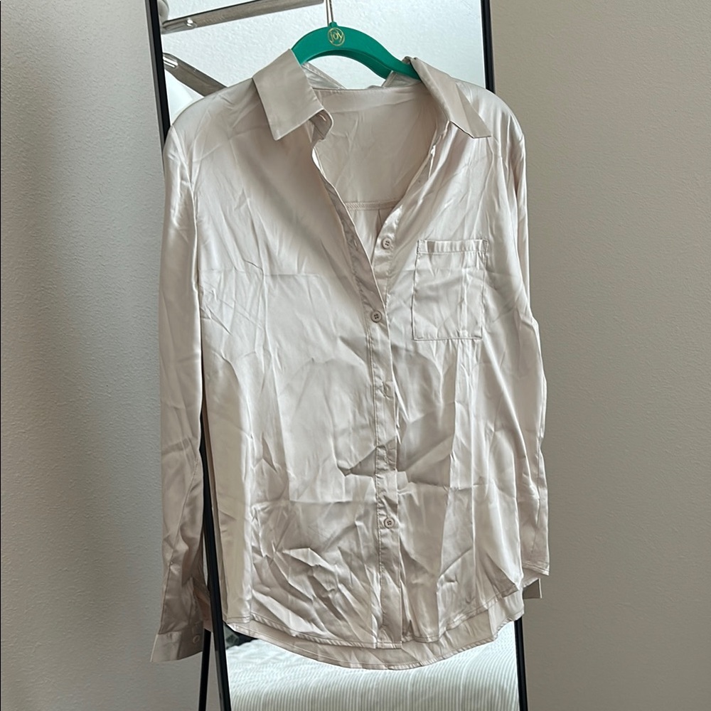 NWOT Cream Satin Button Down